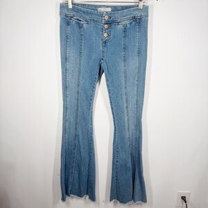 Free People Light Blue Pieced Flare Jeans Size 27